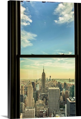 New York, New York City, View of Empire State Building through window