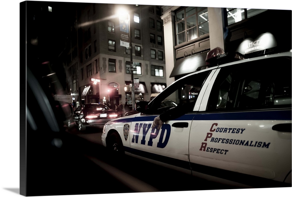 New York State, New York City, New York Police Department car at night