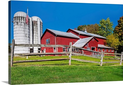 New York, Warwick, Traditional Farm With Red Barn