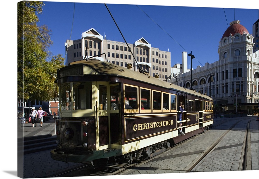 New Zealand, South Island, Christchurch, turistic tram in Cathedral square