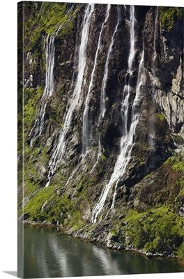 Norway, Kayaking on the Geirangerfjord at Seven Sisters Waterfall