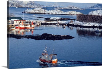 Norway, Nordland, Lofoten Island, fishing boat during cod fishing time