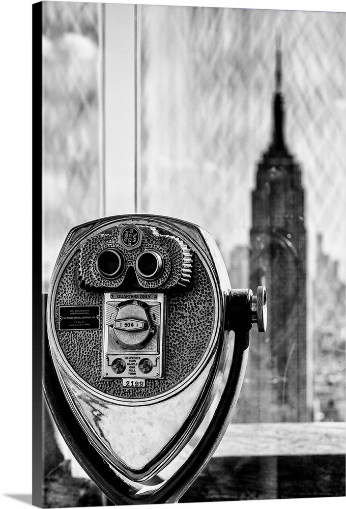 New York, New York City, Manhattan, Rockefeller Center, Binoculars and skyscraper from Top of the Rock with the Empire Sta...