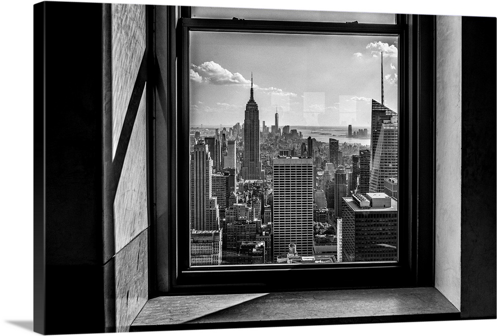 New York, New York City, Manhattan, Rockefeller Center, Midtown cityscape from Top of the Rock with the Empire State Build...