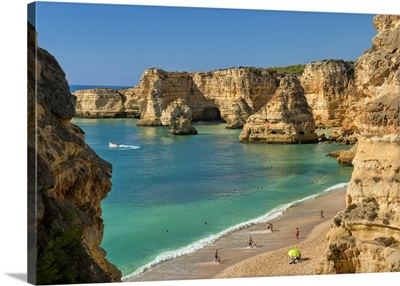 Portugal, Faro, Praia Da Marinha Beach And Rock Formations On Coast