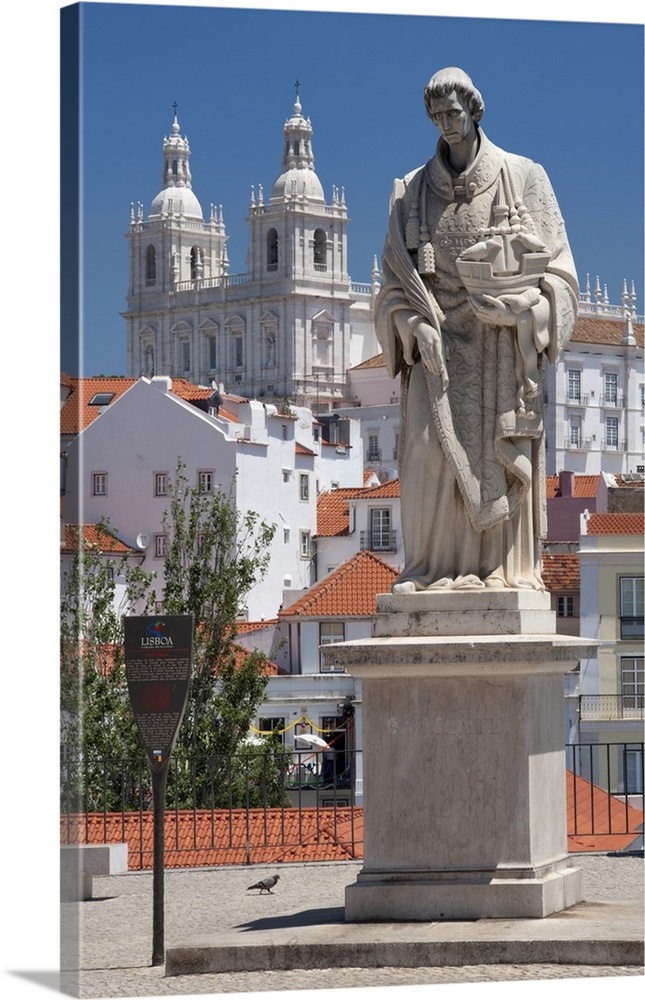 Portugal, Lisbon, Alfama, statue to Sao Vicente and the church of Sao Vicente de Fora