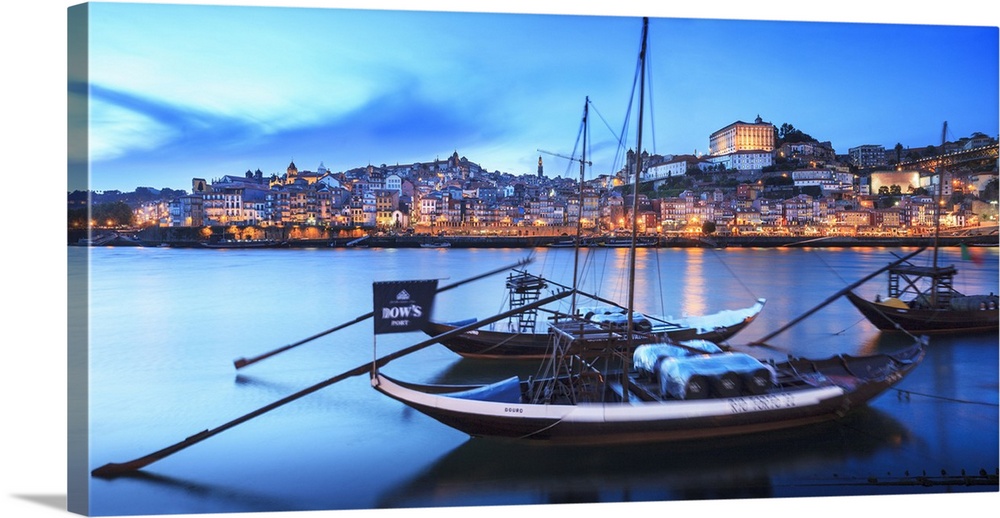 Portugal, Porto, Douro, porto, panoramic view of typical boat in the Douro river
