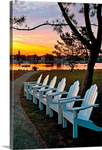 Rhode Island, Newport, Adirondack chairs at Newport Harbor ...