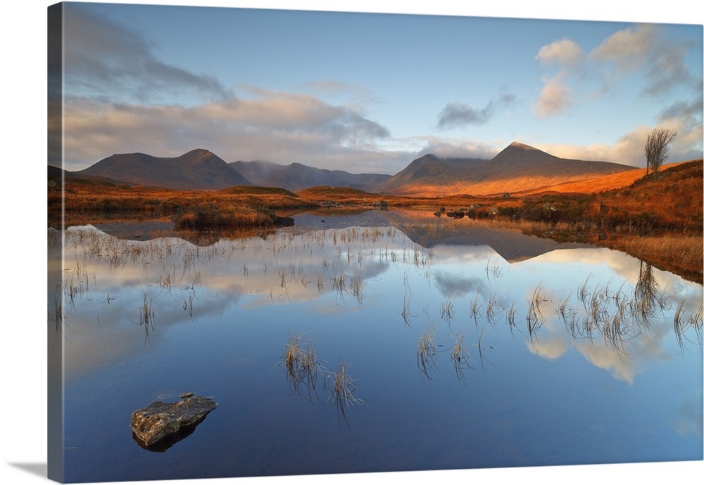 Scotland, Highlands, Rannoch Moor, Loch Nah Achlaise at sunrise Wall ...