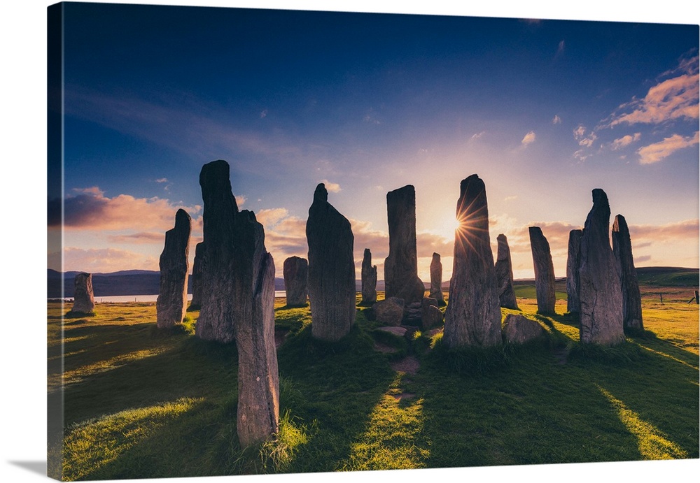 United Kingdom, Scotland, Outer Hebrides, Lewis and Harris, Great Britain, British Isles, Callanish stone circle at sunset