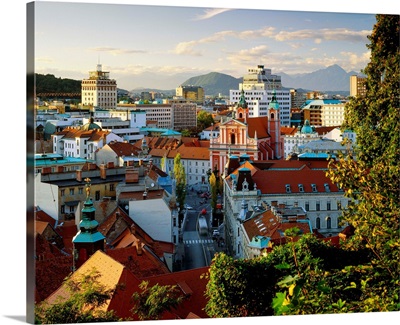 Slovenia, Ljubljana, View of the city from the castle