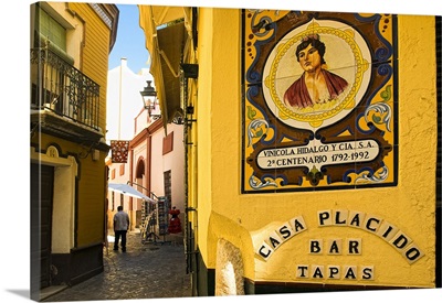 Spain, Andalusia, Barrio Santa Cruz, Sign outside a Tapas bar