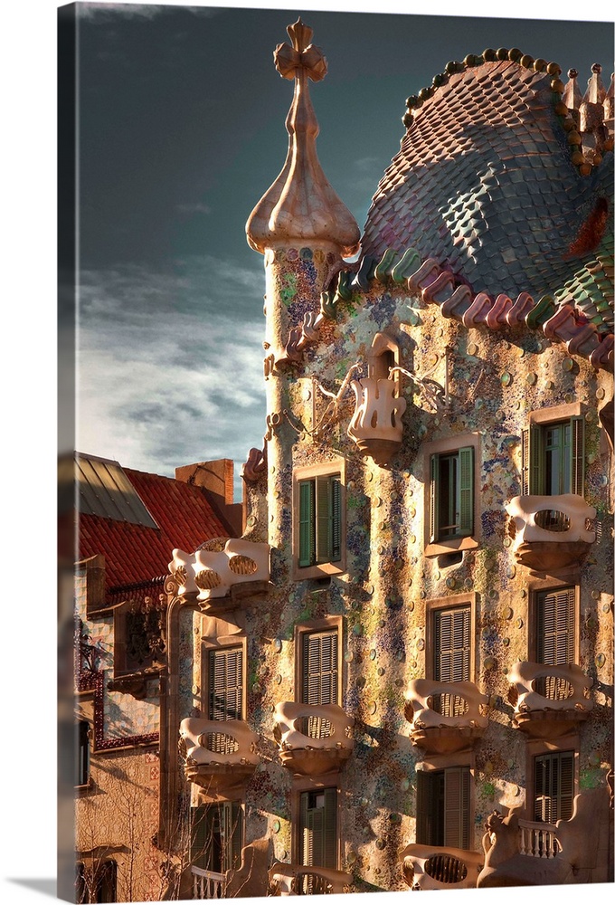 Spain, Barcelona, Casa Batllo by Gaudi in Passeig de Gracia avenue.