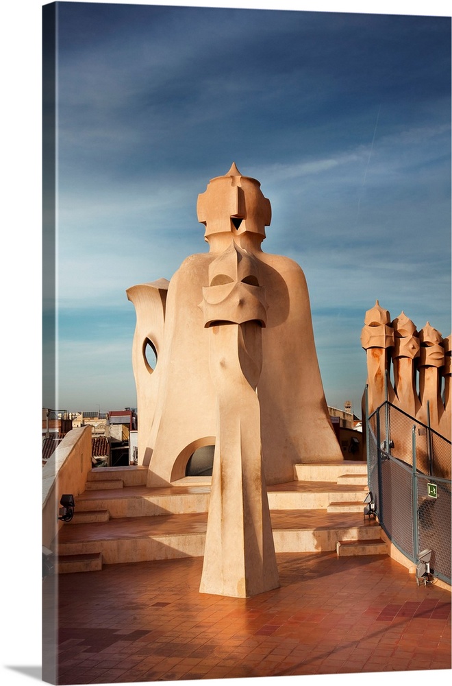 Spain, Barcelona, Casa Mila after architect Antoni Gaudi on Passeig de Gracia Avenue, Rooftop.