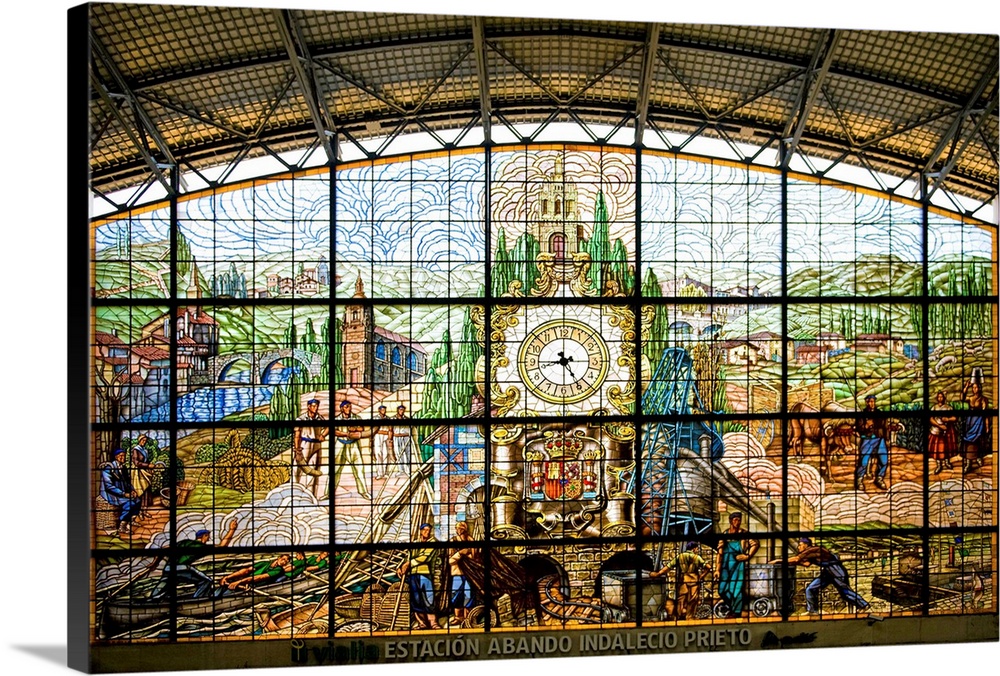 Spain, Basque Provinces, Bilbao, Stained glass window, Abando Railway Station Bilbao, Abando-Indalecio Prieto