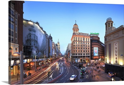 Spain, Madrid, Gran Via, View to Telefonica Building