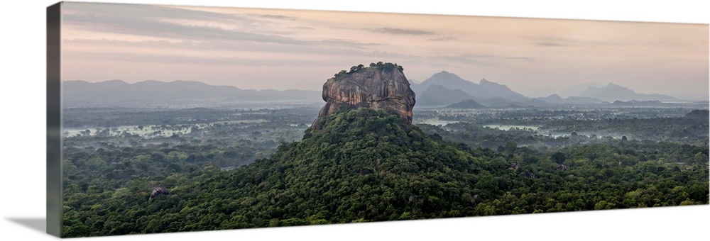 Sri Lanka, Central Province, Sigiriya, Sigiriya Rock at sunrise, view from the summit of Pidurangala Rock.