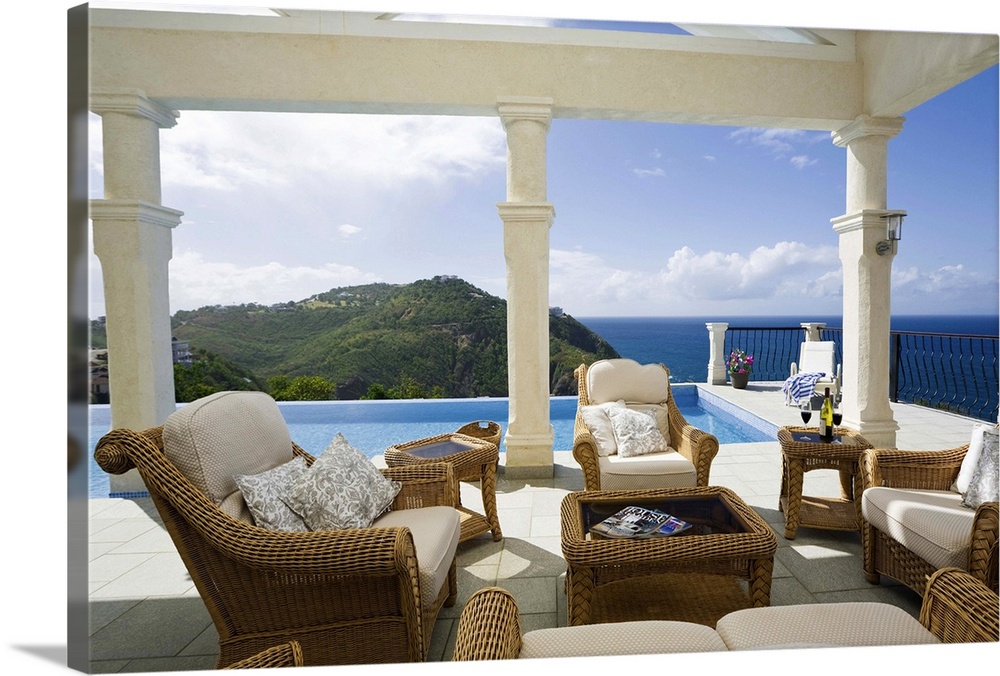 St Lucia, Gros Islet, Poolside at Villa Modas in Cap Estate