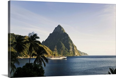 St Lucia, Soufriere, Soufriere, Sunset over Petit Piton and Soufriere Bay