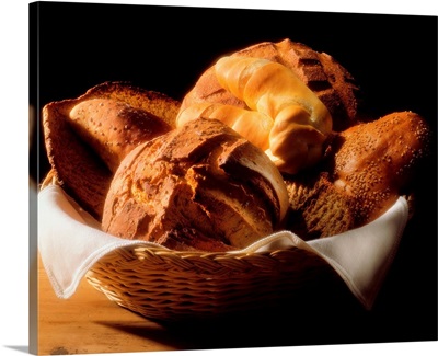 Still life of bread in basket