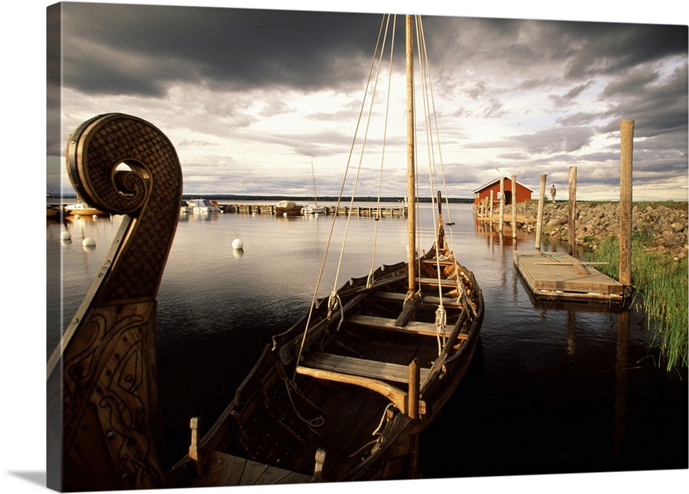 Sweden, Dalarna, Solleron island on the lake Siljan, the Viking ship Bjork