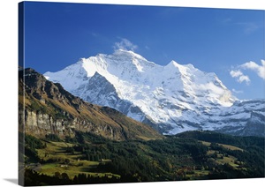Switzerland, Bern, View towards Wengen village, Eiger, Monch and Jungfrau mountains image thumbnail