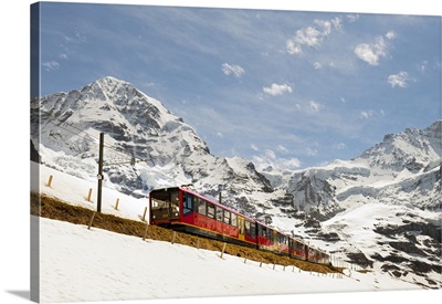 Switzerland, Berner Oberland, Alps, Jungfraujoch, Train Passing Through The Swiss Alps