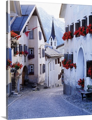 Switzerland, Graubunden, Engadin, Guarda village