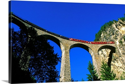 Switzerland, Graubunden, Glacier Express Train across Landwasser viaduct