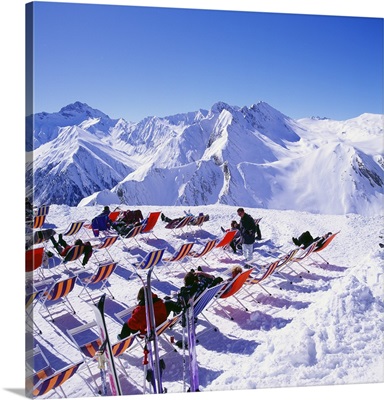 Switzerland, Graubunden, Samnaun skiarena, panorama from Alp Trida Sattel
