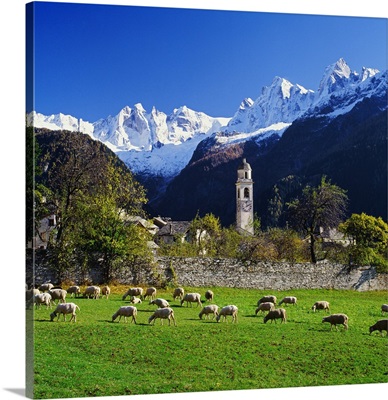 Switzerland, Graubunden, Soglio village towards Sciora mountain group