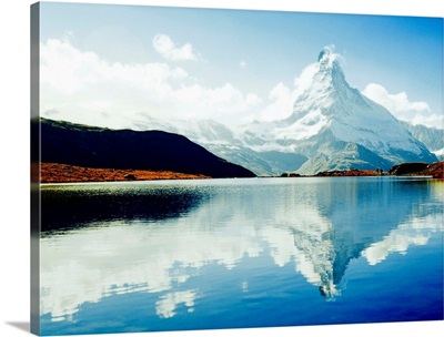 Switzerland, Valais, Stelli lake and Matterhorn