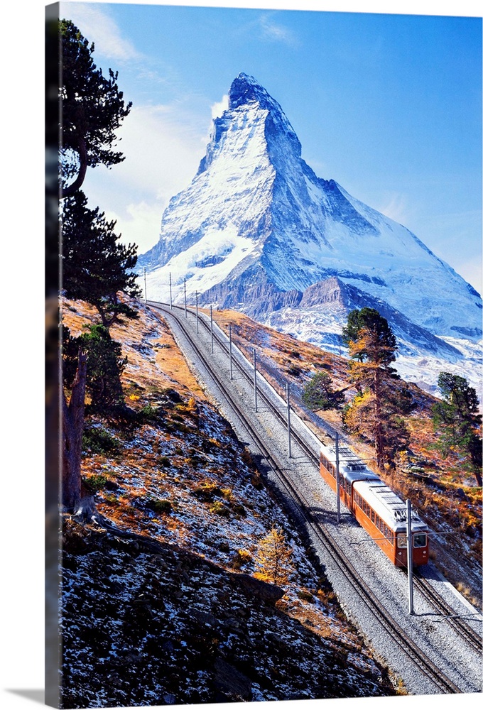 Switzerland, Valais, Train and Matterhorn