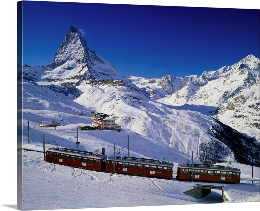 Switzerland, Valais, Zermatt, train and Matterhorn