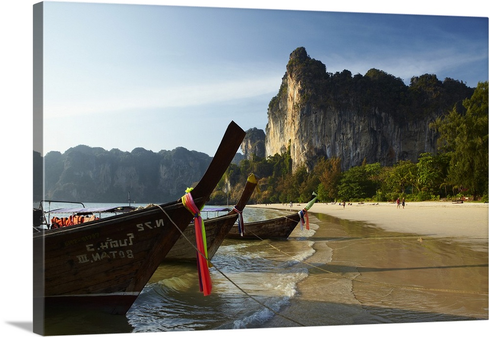 Thailand, Krabi, Longtail boats on Hat Rai Leh West, Railay
