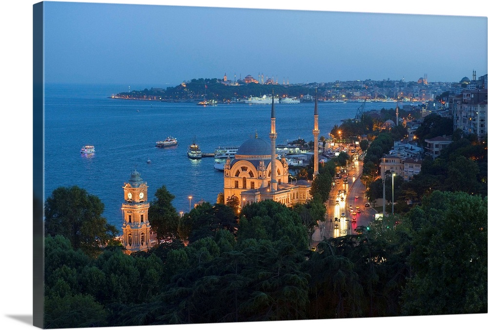 Turkey, Marmara, Istanbul, Dolmabahce Mosque over the Bosphorus Strait