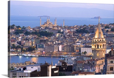 Turkey, Marmara, Istanbul, Galata Tower and Golden Horn in background