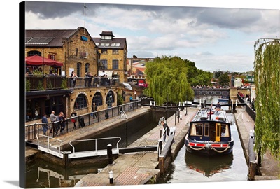 UK, England, Great Britain, London, Camden Town, Canal boat at Camden Lock
