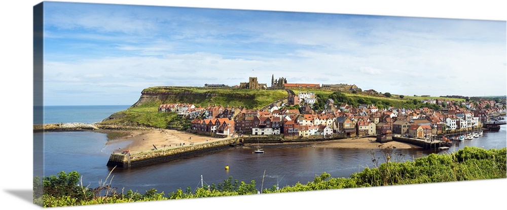 United Kingdom, UK, England, Great Britain, North Yorkshire, Whitby, View across the town and harbour