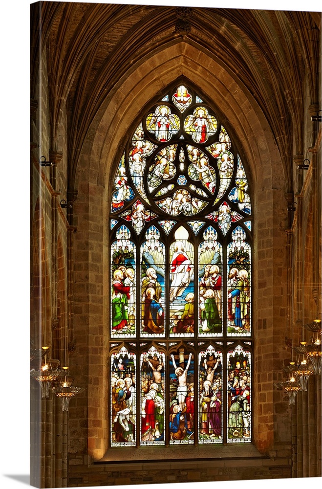 UK, Scotland, Great Britain, British Isles, Edinburgh, Stained glass window in Saint Giles Cathedral.