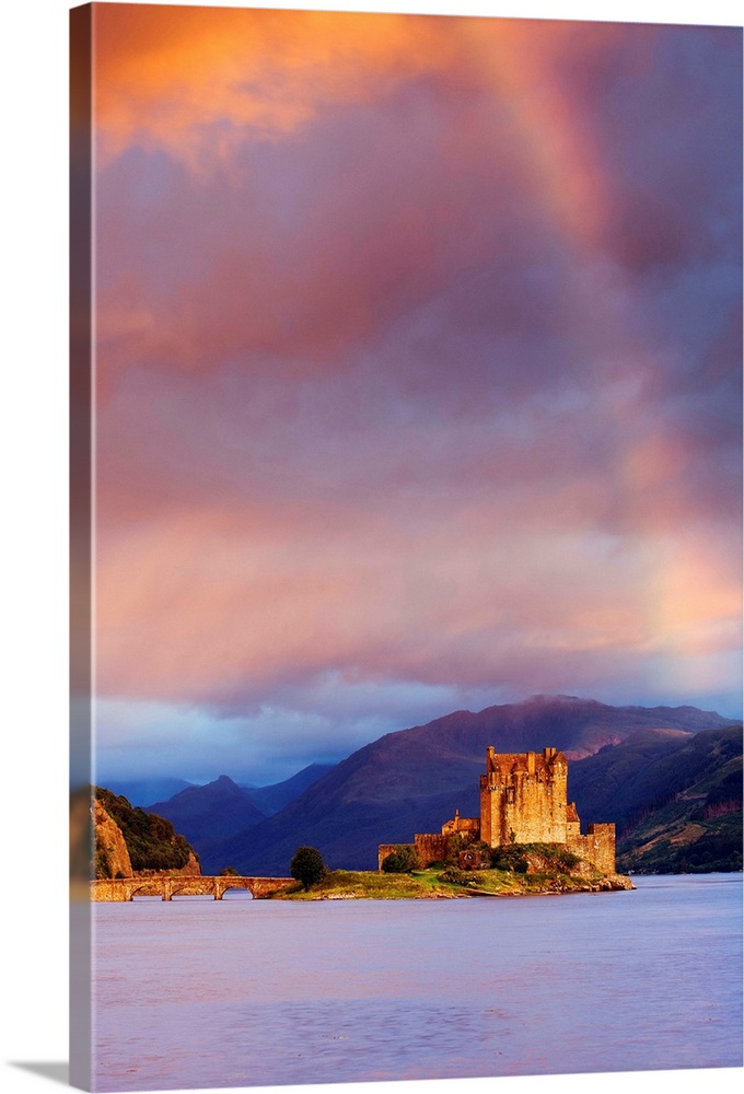 United Kingdom, UK, Scotland, Highlands, Eilean Donan Castle, near Dornie village, and Loch Duich bay