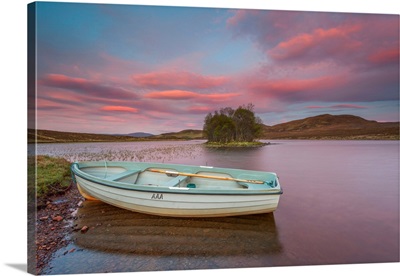 UK, Scotland, The Fishermen's Boats Anchored On The Shore Of The Fascinating Loch Assynt