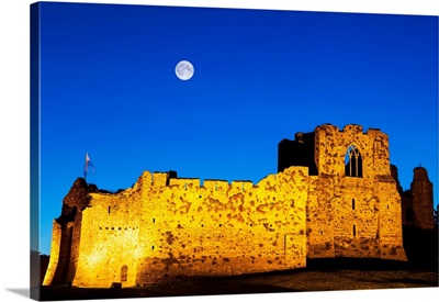 UK, Wales, Gower Peninsula, Oystermouth Castle At Mumbles Near Swansea By Night