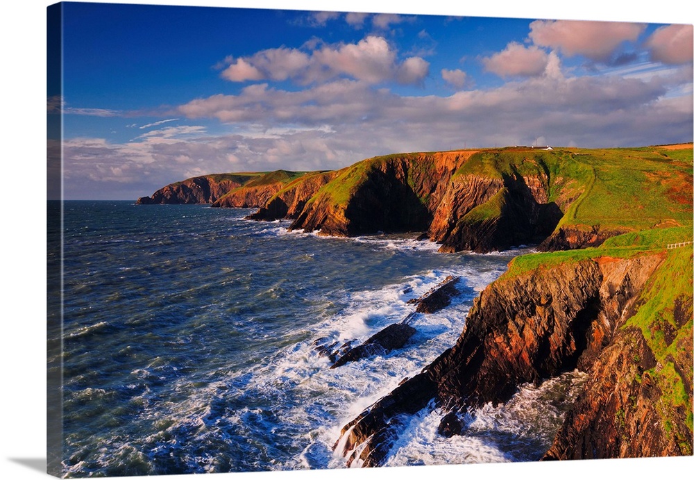 Cliffs along the coast at Ceibwr Bay, near the seaside resort of Newport, in the Pembrokeshire Coast National Park.