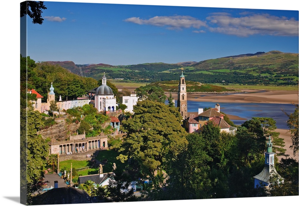 View of the village of Portmeirion, near Porthmadog. This italianate village was realized by the welsh architect Sir Cloug...