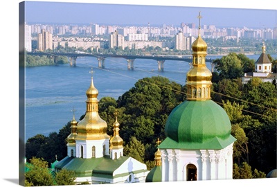 Ukraine, Kiev, St Michael Monastery, bell tower and golden domes