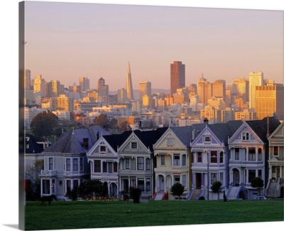 United States, California, San Francisco, Downtown and Victorian Houses