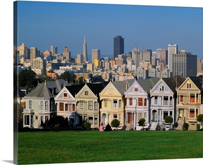 United States, California, San Francisco, Victorian houses and Downtown