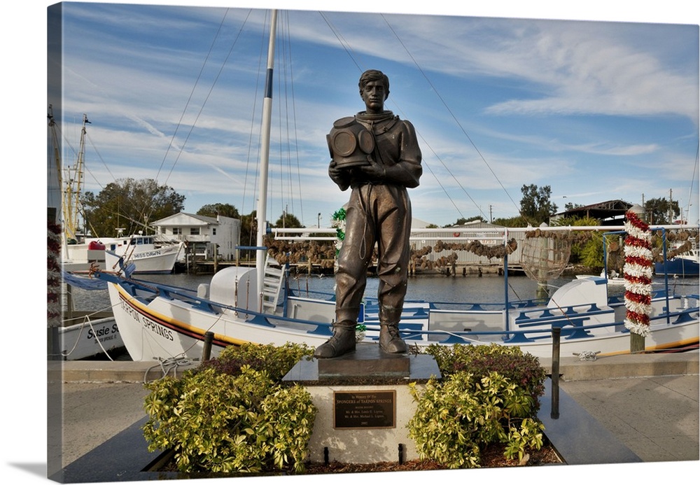 United States, Florida, Pinellas, Statue in memory of spongers in Tarpon Springs