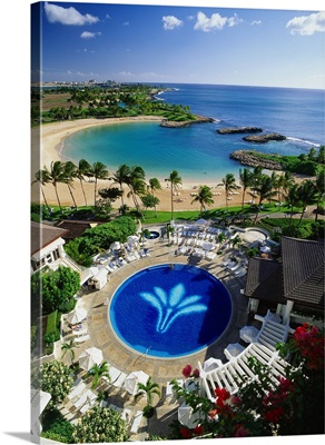 United States, Hawaii, Oahu island, Ko Olina Resort, swimming pool and beach